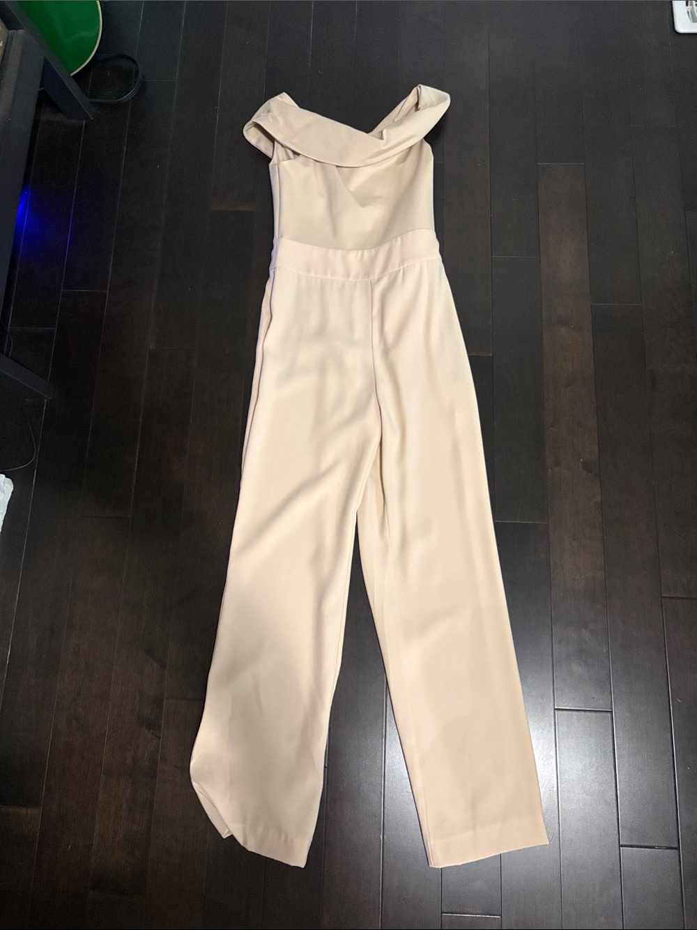 Marciano Off-Shoulder Wide-Leg Jumpsuit in Cream